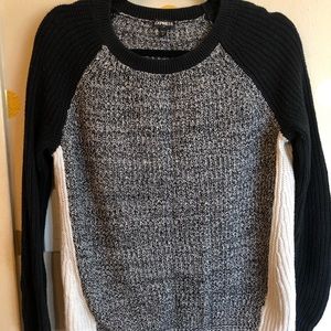 Gray B&W Color Block Knitted Sweater